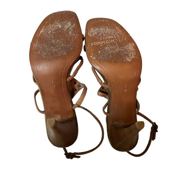 Donald Pliner Devi Strappy Brown Leather 4”‎ Heel Sandals Made in Italy SZ 7 - Picture 5 of 10